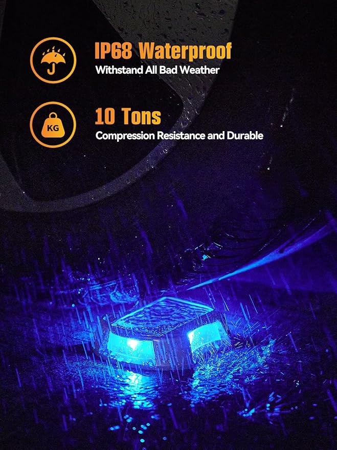 Solar Driveway Lights Solar Dock Lights 9 Colors in 4 Pack, Waterproof IP68, Outdoor, for Driveway Markers, Pathway, Sidewalk, Marine Dock, Warning Step