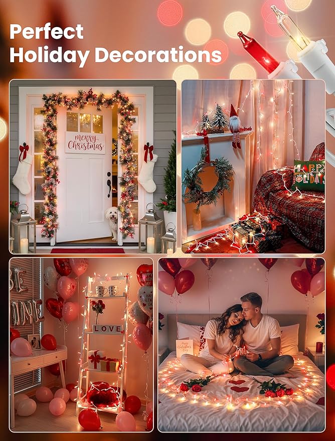 Red Clear Christmas Lights,13FT 50 Count Incandescent Mini Light,White Wire Christmas String Lights Plug in Waterproof for Tree Xmas Wedding Indoor Outdoor Valentine's Day Decor (Red Clear, 50 Count)