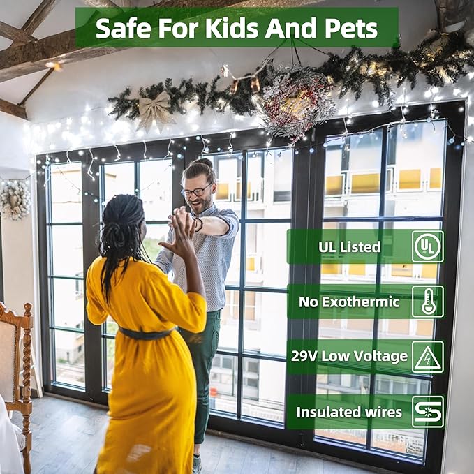 1296 LED Outdoor Christmas Lights with 288 Drops, 131FT ChristmasLights with 8 Modes Timer, Christmas Twinkly Lights IP44 Waterproof for Eaves Yard Room Holiday Wedding Party Decor(Cool White)