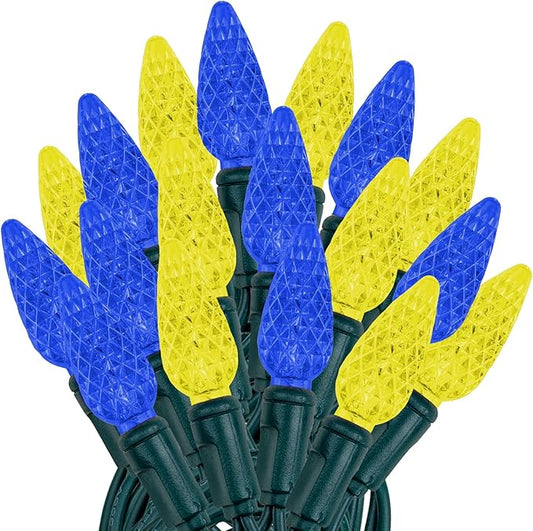 Novelty Lights 24FT 70 LED C6 Christmas String Lights, Outdoor Tree Commercial Grade Permanent Decorations (Blue/Yellow)