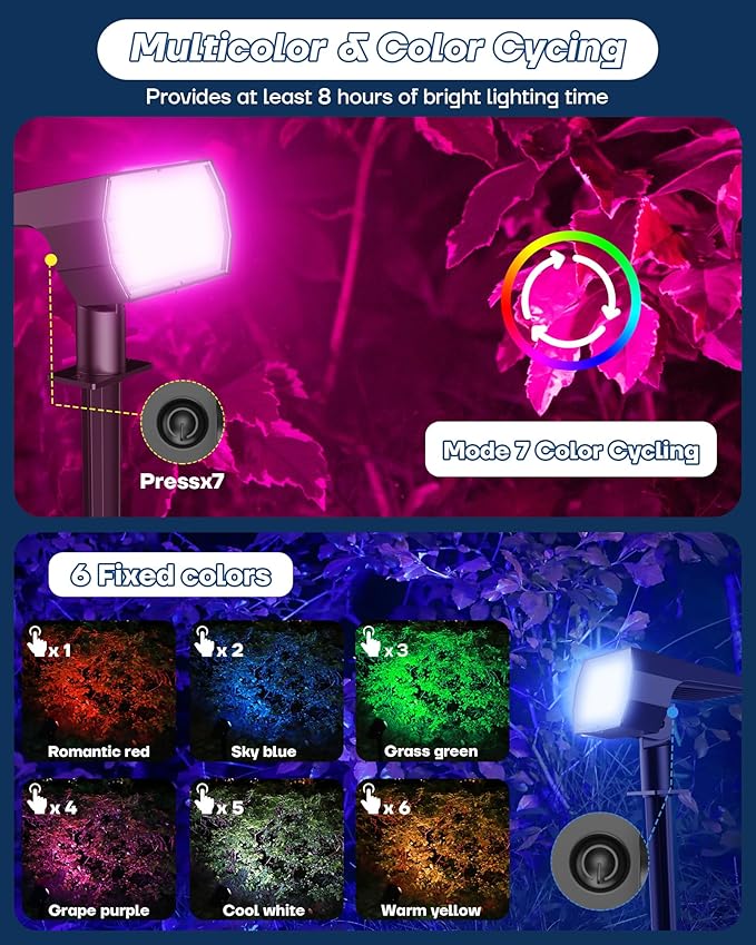 Solar Multicolor Lights Outdoor, 7 Lighting Modes Solar Light Outdoor Waterproof IP68, Color Changing RGB Powered Halloween Lights Outdoor for Garden Yard Patio Landscape Halloween Decorations