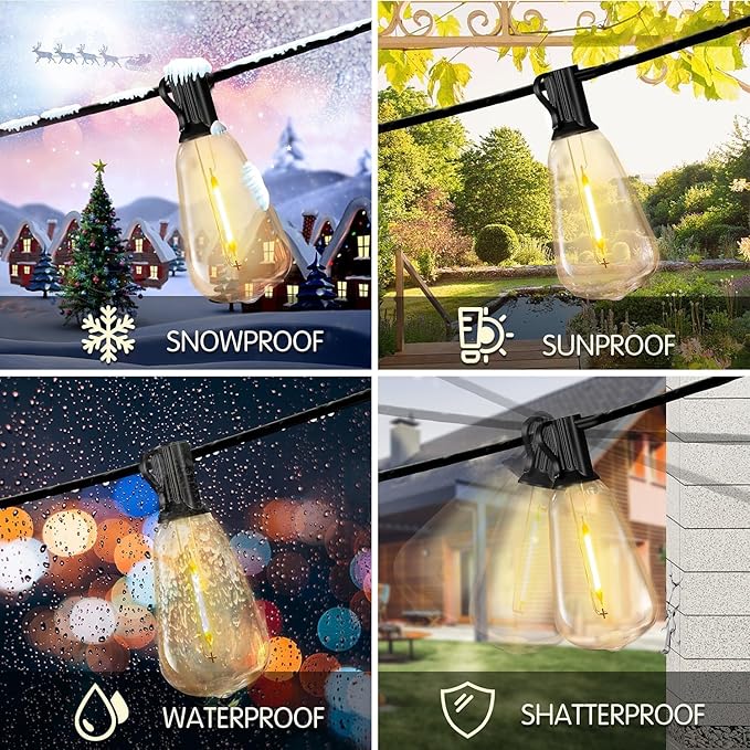 DAYBETTER 120ft Extra Long Outdoor String Lights,2700K 40 Shatterproof ST38 Bulbs Commercial Grade Weatherproof String Lights for Outside Patio, Garden, Backyard & Parties