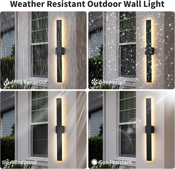 2 Pack 31.5 inch Modern LED Outdoor Wall Light, 3000K 4000K 5000K 10%-100% Dimmable Lights for Outside, IP65 Waterproof Exterior Long Wall Lights for House, Porch, Garage, Patio, Yard, Entrance Black