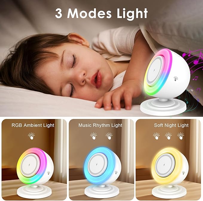 4 in 1 Bluetooth Speaker with 15W Magnetic Wireless Charger, Bedside Night Light,Touch Dimmable RGB Lights & Phone Stand for iPhone,Samsung,Android Device, Ideal Valentine‘s Gifts for Lovers (White)
