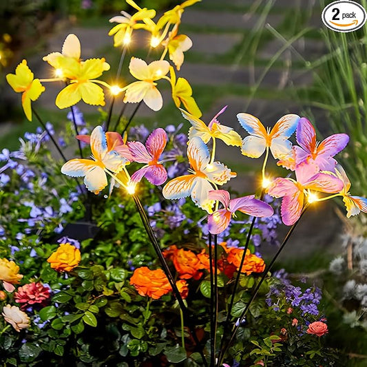 AVEKI Solar Garden Lights, 2 Pack Swaying Solar Light with 12 Butterflies and 8 Modes, IP65 Waterproof Garden Decor for Outside Yard Lawn Landscape Pathway,Gifts for Mom Women (Butterfly-2 Pack)