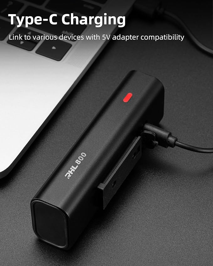 ROCKBROS Super Bright Bike Light 800Lumens Type C Rechargeable Bike Headlight Led IPX6 Waterproof Bike Front Light 5 Modes Aluminum Alloy Bike Light for Night Riding