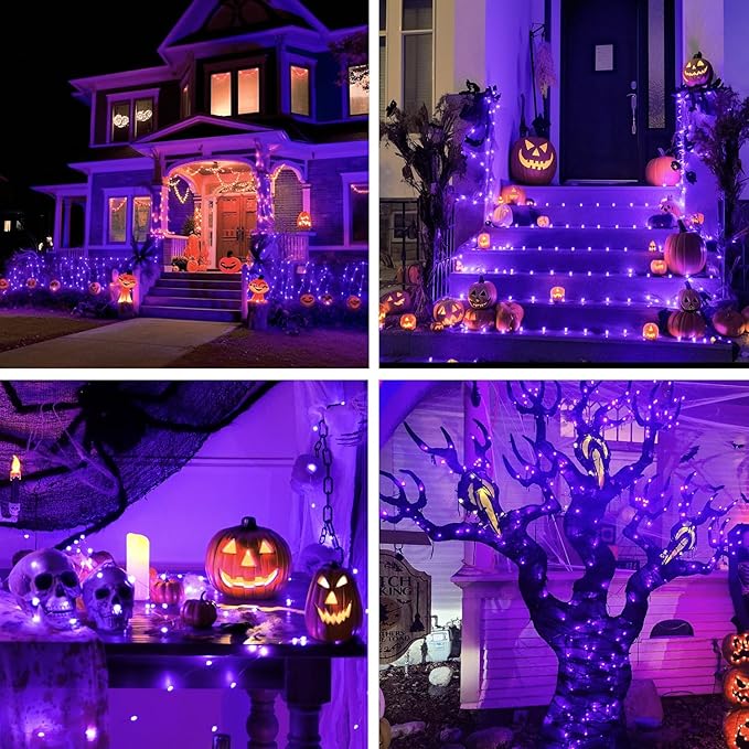 JMEXSUSS 2 Pack Halloween Fairy Lights Battery Operated, Total 400 LED 132ft Purple Halloween String Lights Indoor with Remote, 8 Modes Copper Wire Twinkle Lights for Bedroom Wall Tree Decor