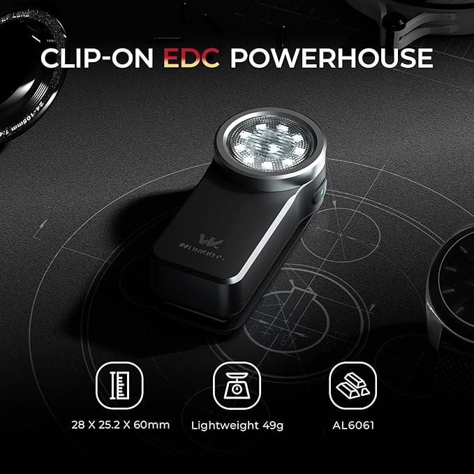 Wurkkos HD03 Rechargeable EDC Flashlight 680 High Lumen Clip Light, Small Flashlight Triple Light Source, 90 High CRI, IPX6 Waterproof, Magnetic Mini Pocket Flashlight for Working Emergency Signal