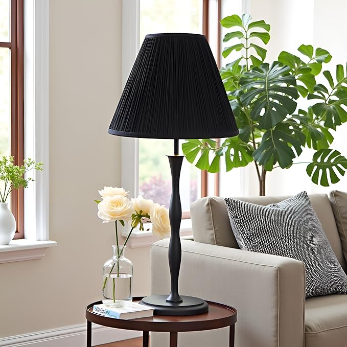 Aspen Creative 33167, Mushroom Pleated Traditional Black Spider Lamp Shade, 6-1/2" Top x 15" Bottom x 11" Slant