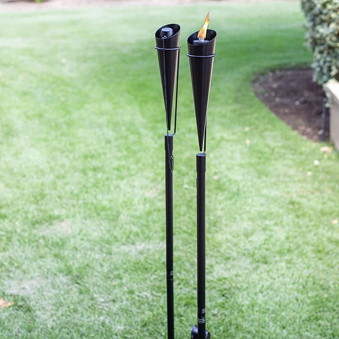 BIRDROCK HOME Outdoor Torches for Outside – 63" Modern Citronella Torches, Weather Resistant Iron for Backyard, Patio or Garden – 7oz Capacity, Black, 4 Pack