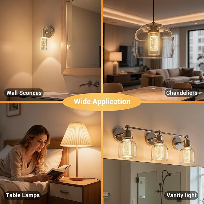 JandCase LED Bulb,5W,3000K,500LM Dimmable E26 Acrylic Bubble Bulb with Ceramic Base, Suitable for E26 Lighting Fixtures Including Chandeliers, Wall Sconces, Table Lamps, and Vanity Lights-2 Pack