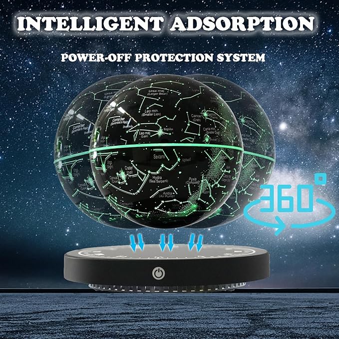 Levitating Globe Magnetic Floating Globe Night Light Constellation Ball with LED Light Display Cool Tech Children Educational Gift Home Office Desk Decor (Black-Clock Base)
