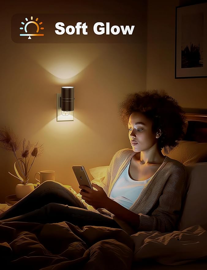 Night Lights Plug into Wall, Dimmable Night Light Plug in, Modern Night Lights with Dusk to Dawn Light Sensor, Soft White 3000K, 0-100LM Adjustable Brightness Nightlight for Hallway Bedroom, 4 Pack