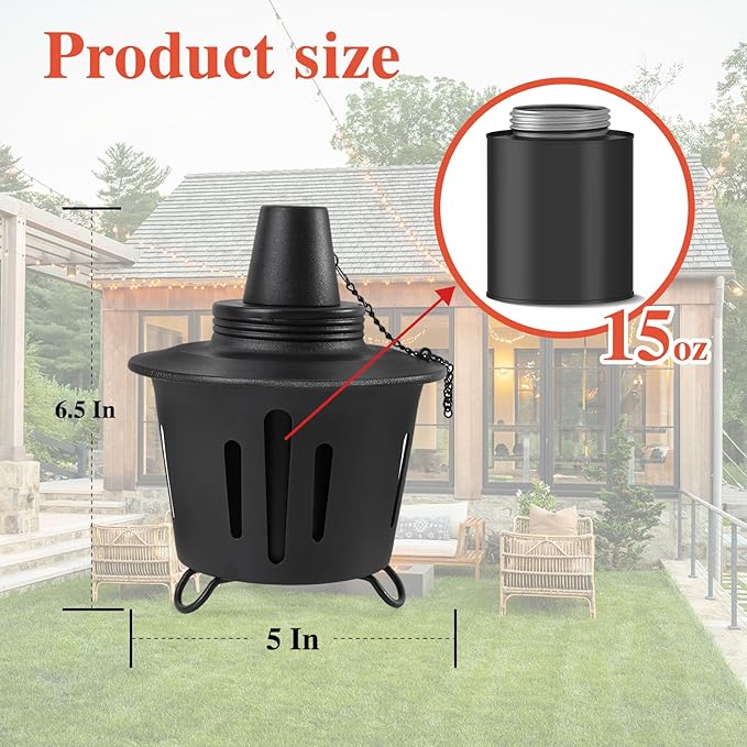 6 Pack Citronella Table Top Torches, 15oz Mini Fire Pit Tabletop Torch for Outside, Metal Tabletop Flame Torch Includes Long Lasting Wick and Snuffer for Yard, Patio, Deck, Garden, Party