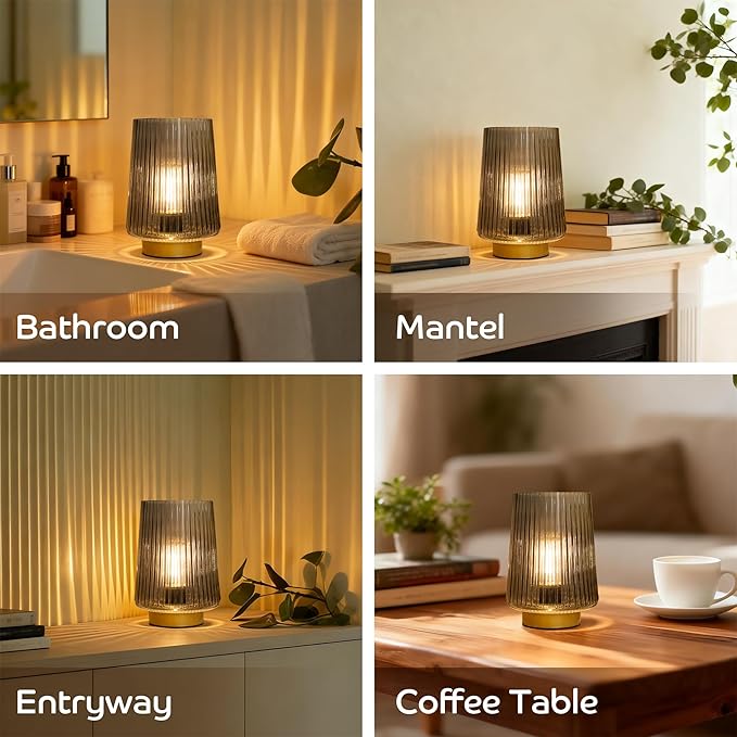 Battery Operated Lamp with Timer, Small Cozy Table Lamp for Dorm Room, Aesthetic Cordless Bedside Battery Lamp for Living Room/Shelf/Office Desk/Side Table Grey