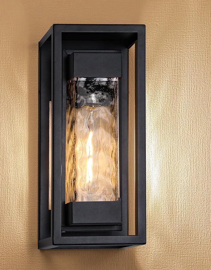 PARTPHONER Modern Outdoor Light Fixture, Exterior Wall Sconce Waterproof Porch Light, Outside Lamp for House with Water Glass for Garage Doorway