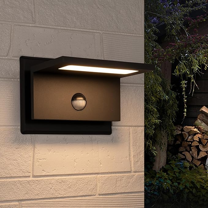 Lustrlach Outdoor Wall Light Black LED Exterior Motion Sensor Light Fixture for House Waterproof Wall Mount Porch Light for Garage Outside Garden 10W 3000K