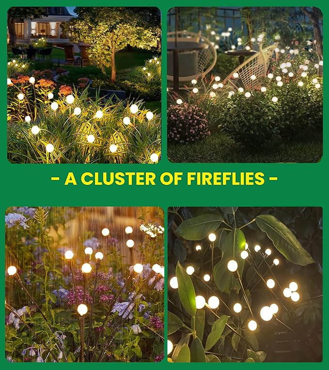 Garden Firefly Lights Solar ,2 Pack 6 LEDs Solar Powered Swaying Outdoor Lights Waterproof,Landscape Yard Patio Pathway Garden Decor,Warm White