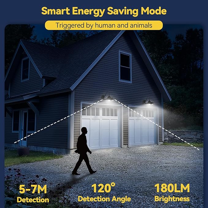 APONUO Solar Barn Light with 3 Lighting Modes, Motion Sensor, Waterproof Rustic Vintage Gooseneck Solar Shed Light for Barn, Wall, Farmhouse, Chicken Coop (White Lighting)