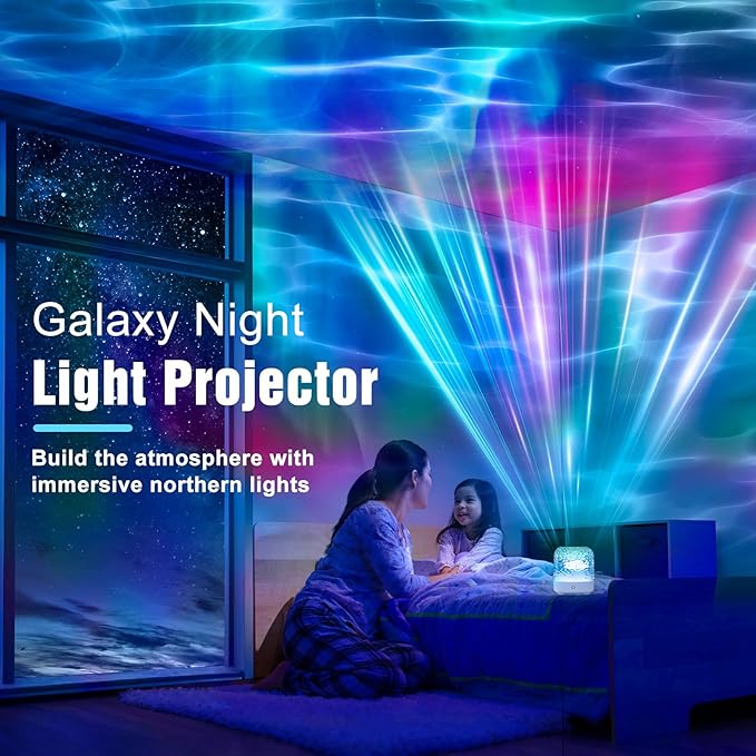 Northern Lights Projector, 2000 mAh Wireless 16 Colors Luminorthe Cube Crystal Lamp with Touch/Remote Control, Rechargeable Ocean Wave Night Light Projector for Kids, Room Decor, Bedroom (1800 mAh)