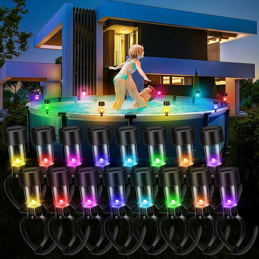 VIHOSE Pool Solar Lights for Framed Above Ground Pools Waterproof Solar Light Outdoor Swimming Pool Fence Decorations Pool Accessories Night Lights(Colorful Light,16 Pcs)