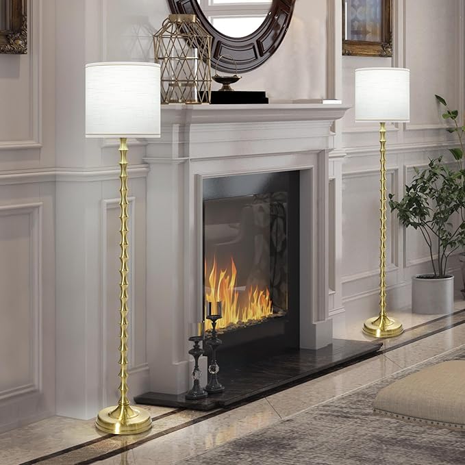 64.5''Gold Floor Lamp, Modern Tall Standing Lamp with Gold Finish and White Lampshade for Living Room, Bedroom, Office, Dining Room, Corner Lighting