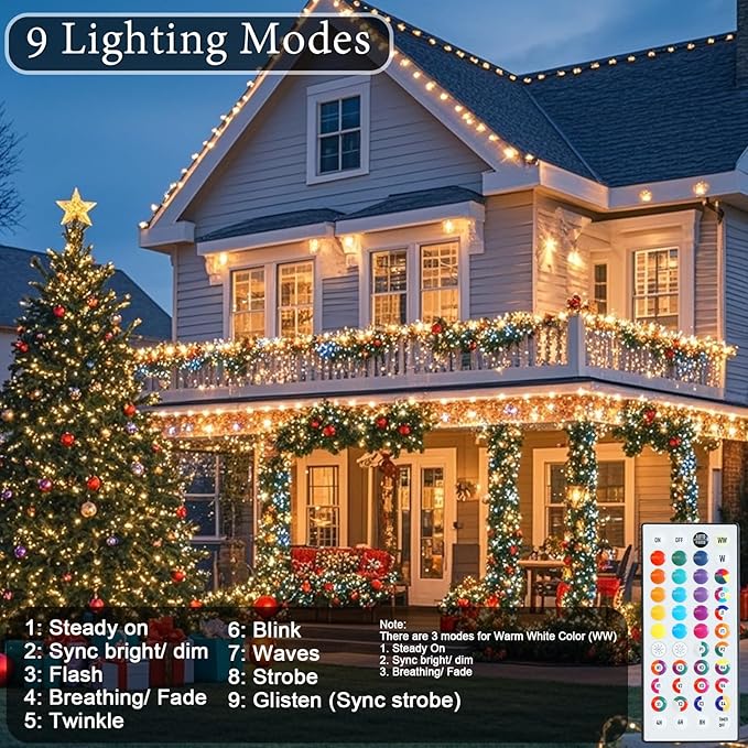 Pooqla Color Changing Christmas String Lights with Remote, 35 Colors 66FT 200LED String Lights Outdoor Decoration, Indoor Connectable Fairy Lights Plug in for St. Patrick's Day Easter Decoration