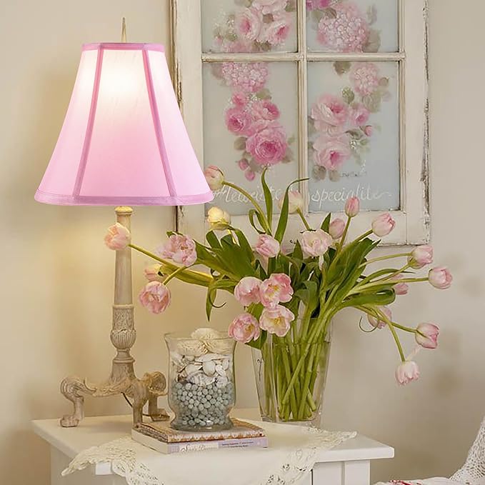 Bell Lamp Shades Pink Medium Lamp Shade 6" Top x 13" Bottom x 10.6" High(Spider) Side Ribbing Replacement Lampshade, Fabric Lamp Shade for Table Lamp,Floor Lamp, Handcrafted Shade by GO&SO