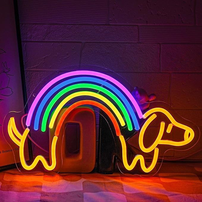 Rainbow Dachshund Neon Sign for Wall Decor Dimmable Dog Neon Light Cute Puppy Neon Light Sign Rainbow Light Signs for Pet Shop Kid Room Bedroo Dog Lovers Pride Gifts