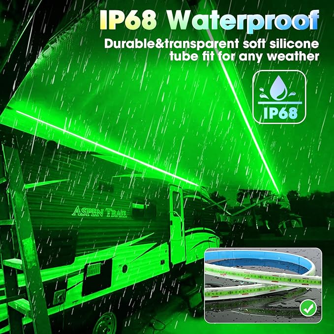 COB RV Awning Lights, 12V 32.8FT Camping Awning Light, IP68 Waterproof LED Lights, RV Exterior Strip Lights for Motorhome Travel Trailer Canopy Party, Stands Food Trucks (Green)