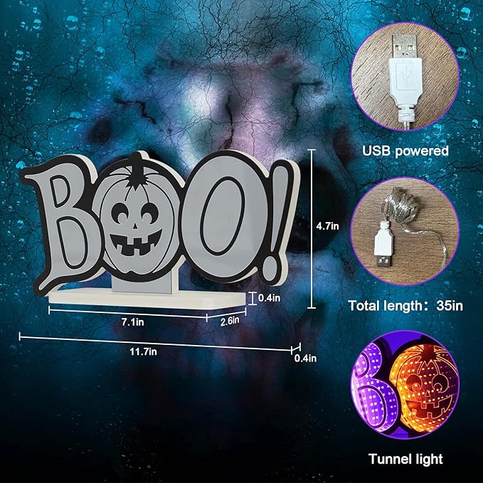 MEETYAMOR Halloween Decorations Indoor, BOO Pumpkin Infinity Mirror Tunnel Light for Halloween Decor, Night Lights with Endless Extension for Home Living Room Bedroom Mantel Table Centerpiece Lamp