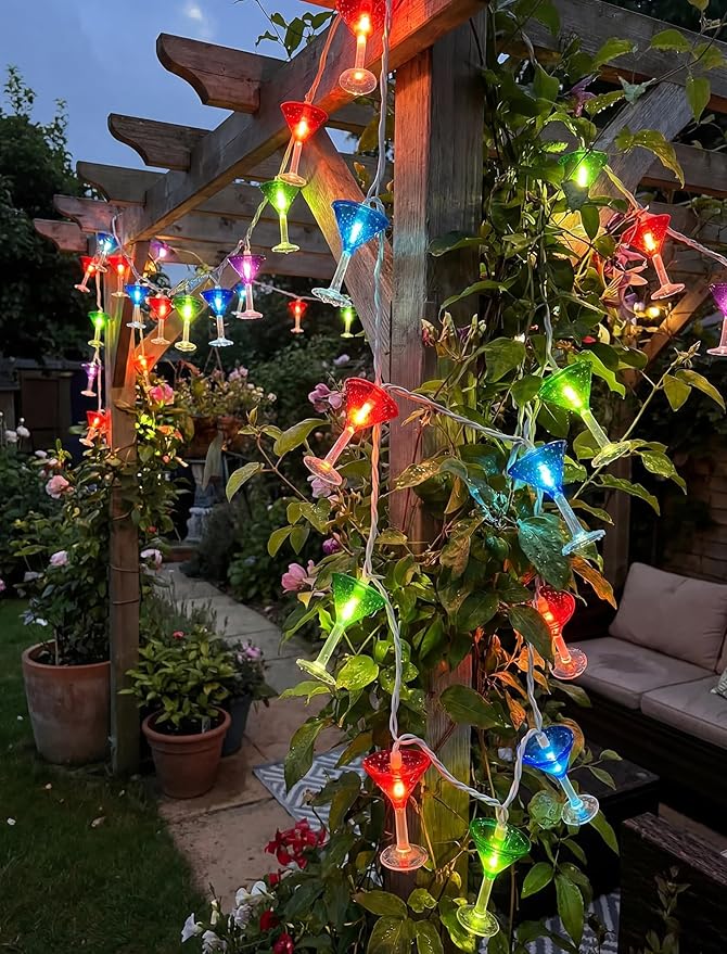 LED Cocktail Glass String Lights, 8.5Ft Tropical Beach Themed Margarita Drink String Lights Plug in with 10 Multicolor Cup, Summer Hawaiian Lights for Camping Tent Holiday Party Garden Outdoor Decor