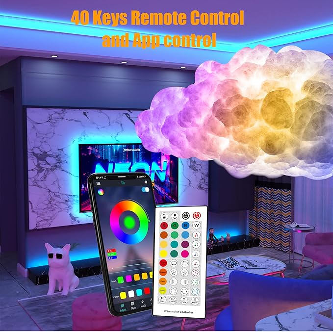 ViLSOM LED Cloud Light,2pcs RGB Cloud Lights with IC Remote Control and APP Control Cool Lights Sync Music Color Changing Led Light for Bedroom Ceiling Adults and Kids Modern Home Decorations