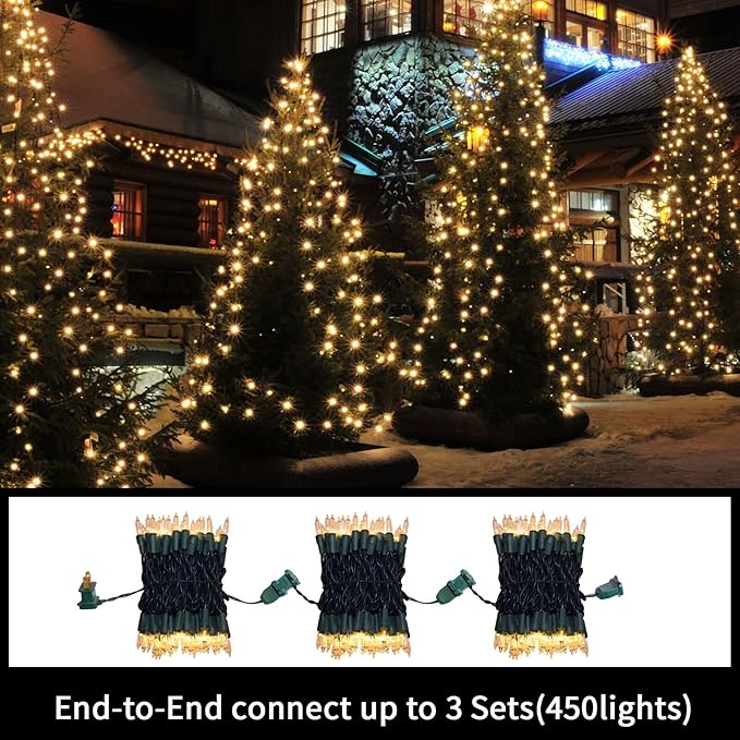 LAMPHOME Clear Christmas String Lights, 150 Count 31.9Ft Incandescent Mini Bulb Lights, Green Wire Waterproof Indoor Outdoor String Lights for Xmas Tree, Garland, Wedding, Party & Holiday Decor