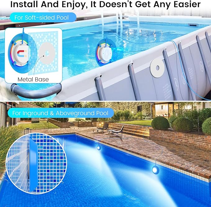 LyLmLe LED Pool Lights 50W Double Lights for Giant Pools, 12V APP Control Underwater Light with Magnet & Timer, 2000lm, IP68 Waterproof Submersible Light for Aboveground and Inground Pools