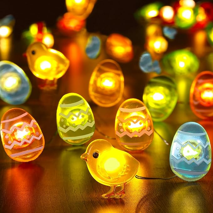 Easter Decorations Eggs & Chicken String Lights Spring Decor 10ft 30 LEDs Fairy Lights Battery Operated for Easter Basket Decorations Garland Mantle Party Indoor