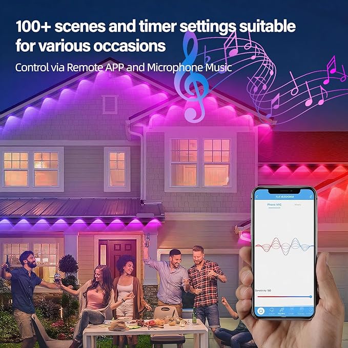 Permanent Outdoor RGB Lights with IP67 Waterproof,Smart Outdoor String Lights Remote Control, Eaves Lights with App, Daily and Accent Lighting (300ft)