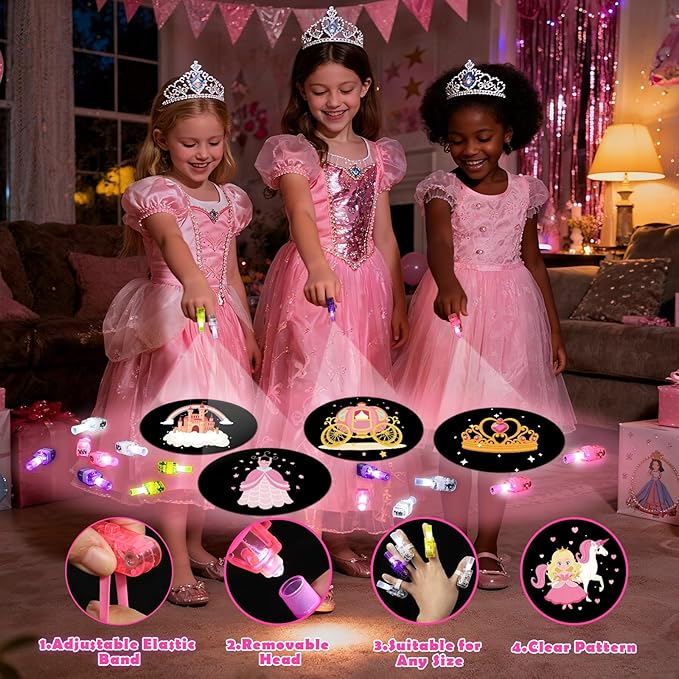 36 Pcs Princess Party Favors LED Finger Lights for Grils, Glow in the Dark Birthday Party Supplies, Goodie Bag Stuffers Classroom Treasure Box Prizes