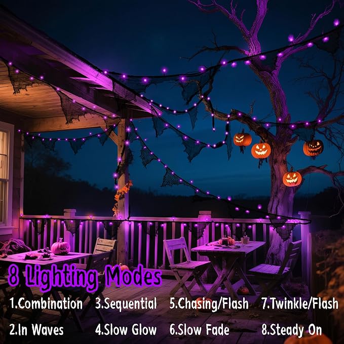 Halloween Lights Battery Operated or USB, Creepy Cloth String Lights with Timer Waterproof 9.8ft 30LED Purple String Lights Halloween Decortions for Fireplace Window Door Mirror