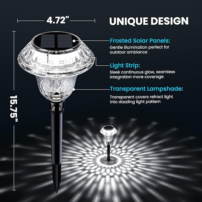 Solar Pathway Lights Garden Decor for Yard, Solar Garden Lights for Outside Waterproof Landscape Lighting, Garden Decorative for Walkway, Driveway, Yard, Landscape, Lawn (6 Pack Cold White)