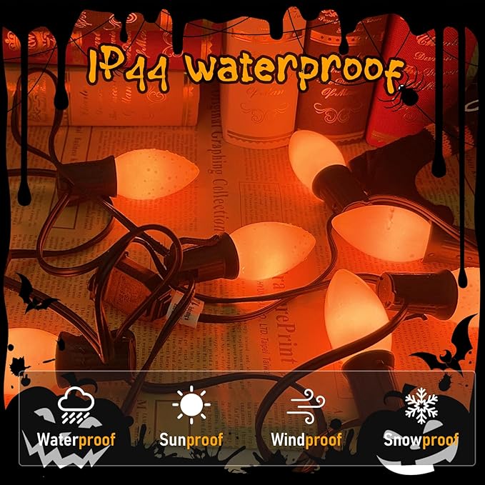 GOOTHY 25 Pack C9 LED Orange Halloween Light Bulbs, E17 Intermediate Base Shatterproof LED Orange Replacement Light Bulbs for C9 Christmas Outdoor String Lights, 0.6W Night Light Bulbs, 2700K