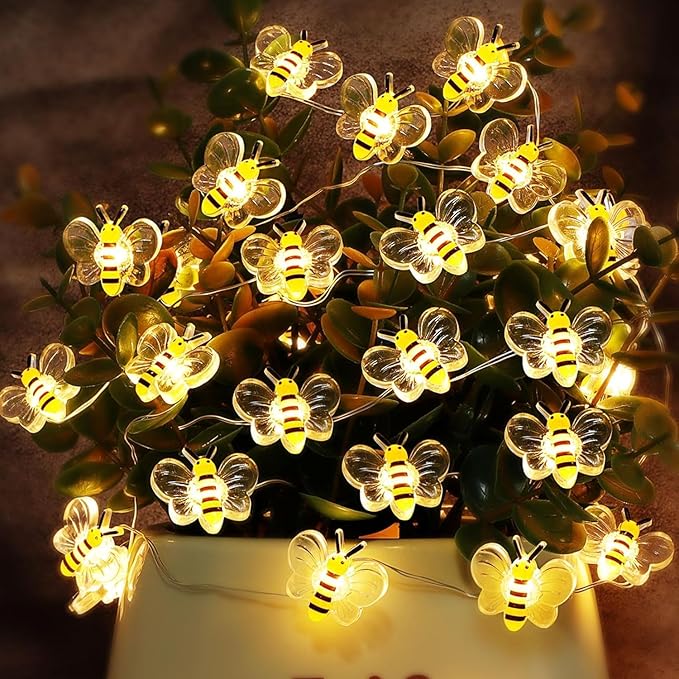 Bee Decor String Lights 10Ft 30 LEDs Battery Operated Bee Bumble Whimsical Decorations Spring Decor Honey Gifts for DIY, Home, Classroom, Birthday, Kids Room, Garden, Wedding, Party