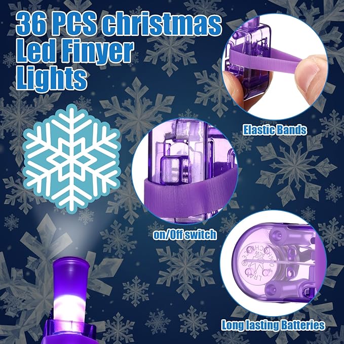 Tuanse 36 Pcs Snowflake Finger Lights, Glow in The Dark Party Favors Bulk for Kids, Winter Princess Birthday Supplies, Light up Finger Lights for Prizes, Piñata Stuffers and Party Decorations