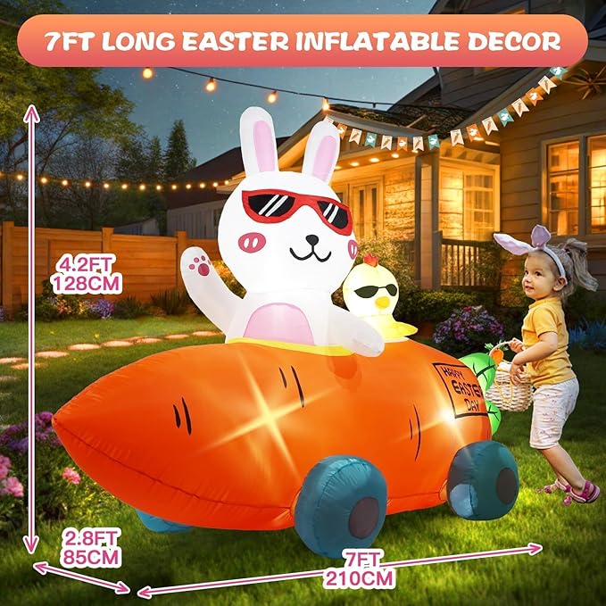 Valentines Day Inflatables Outdoor Decorations Love Blow Up Yard Décor Sweet Romantic Cute LED Lights for Indoor Outside Wedding Holiday Party Garden Lawn (Easter Bunny)