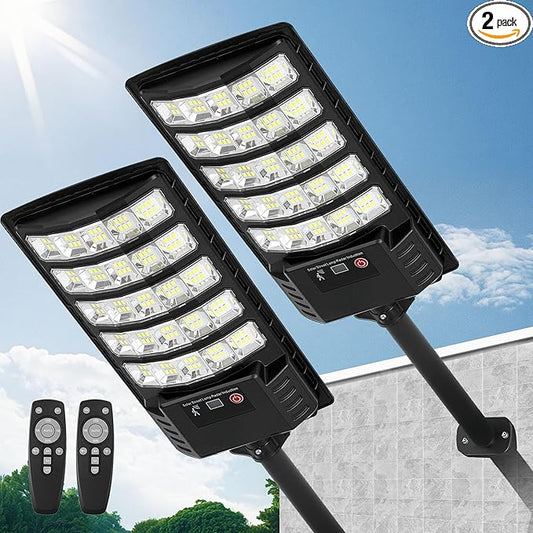 Solar Street Lights Outdoor Waterproof, 2 Pack High Lumen Solar Outdoor Flood Lights with Motion Sensor, Lamparas Luces Solares para Exteriores Dusk to Dawn Commercial Lighting for Yard