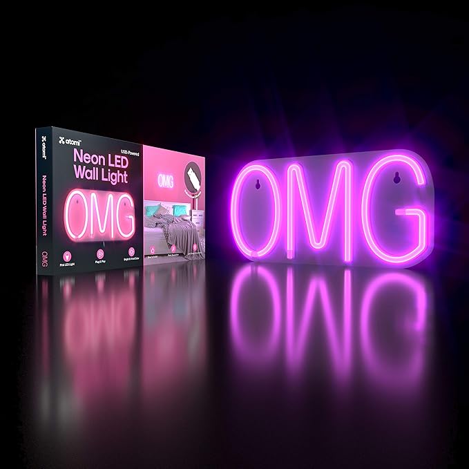 Atomi Smart Neon LED Light I Decorative Wall Art for Bedrooms, Bars & DIY Designs I USB Powered, 10 ft Cord - OMG - Pink