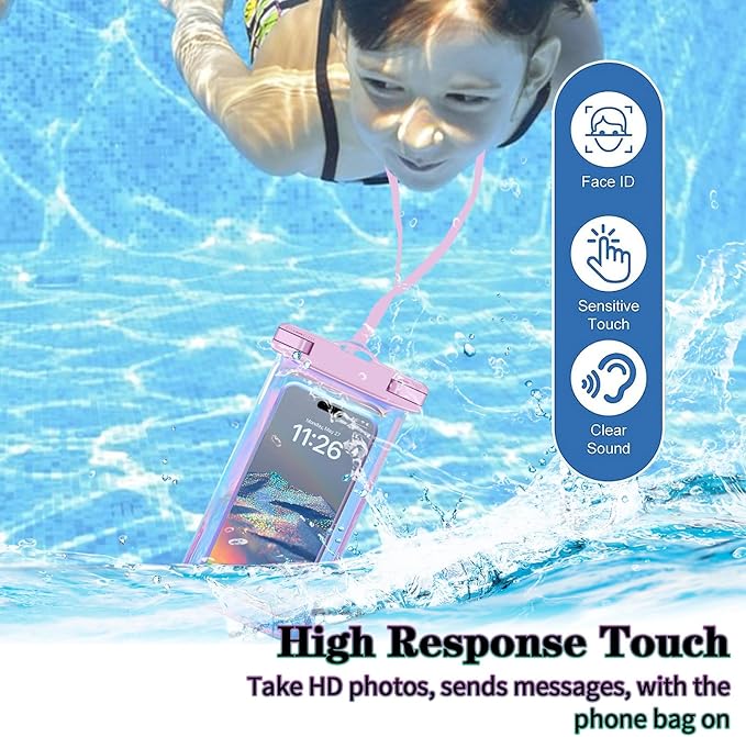 Up to 8.3" 2 Pack Iridescence Universal Waterproof Phone Pouch, Large Phone Waterproof Case Dry Bag, Protection Level: IP68, Outdoor Sports for Apple iPhone,Samsung,and More, Iridescence 2 Pack