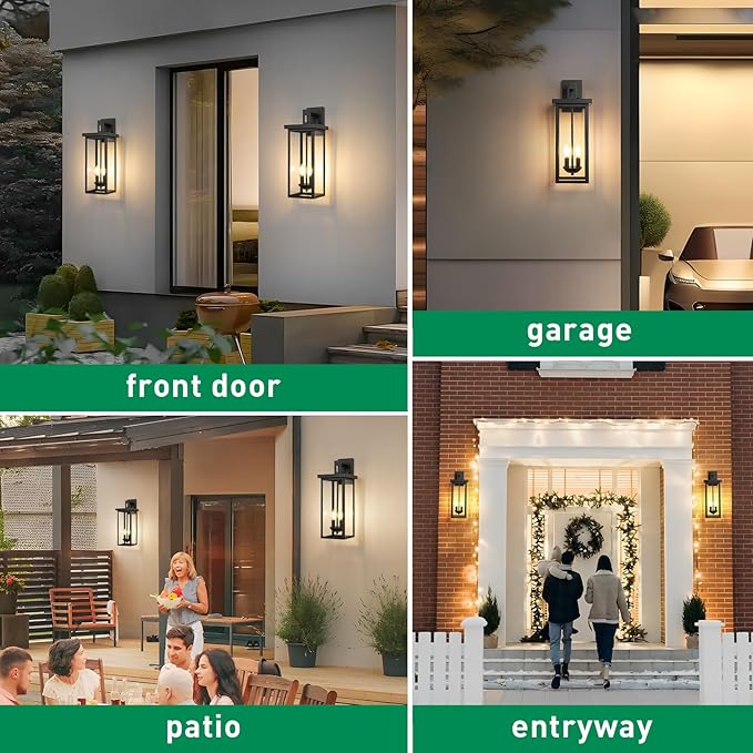 22 Inch Large Black Outdoor Wall Lights Exterior Lighting Fixtures,Outside Lights for House,Front Porch Light,Waterproof Outdoor Wall Sconce Light Carriage Exterior Lights,E12 Base*2