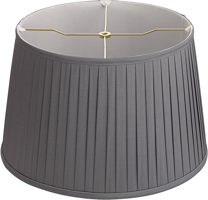 14" Top x 17" Bottom x 11" High x 11" Slant Lamp Shade Replacement Large Slate Gray Empire Round Modern Fabric Pleated Spider Harp Finial - Springcrest