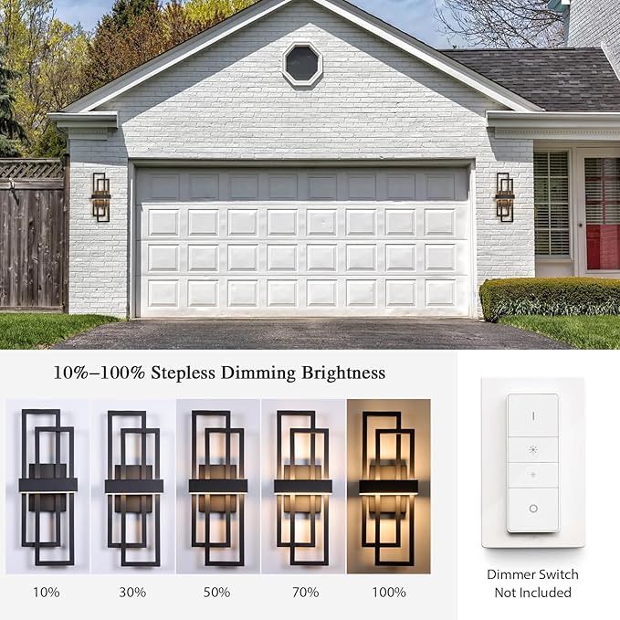 LamQee 2 Pack 25.6" Modern Outdoor Wall Light, Integrated LED 1200LM Large Exterior Lighting Fixture Rectangle Outdoor Sconce, Matte Black Wall Mount Porch Light Outside Lamp for House Garage Patio